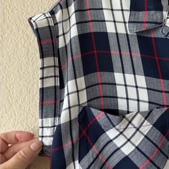 JACHS GIRLFRIEND Women's Blue Plaid Short Sleeve Button Up Shirt‎ Size L Cuffed - Picture 3 of 6